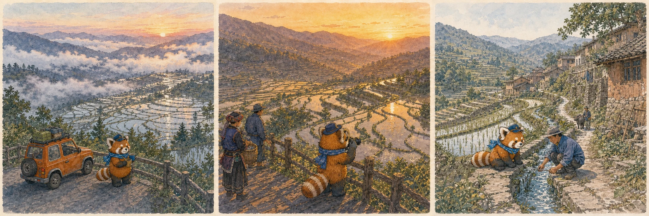 多依樹等正式觀景區：梯田水光與雲層